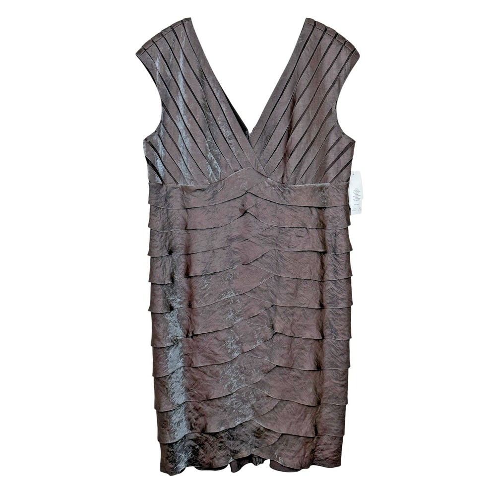 Adrianna Papell Dress Womens 20W Brown Tiered Ruffle Sheath Cocktail Party NEW - Picture 2 of 13